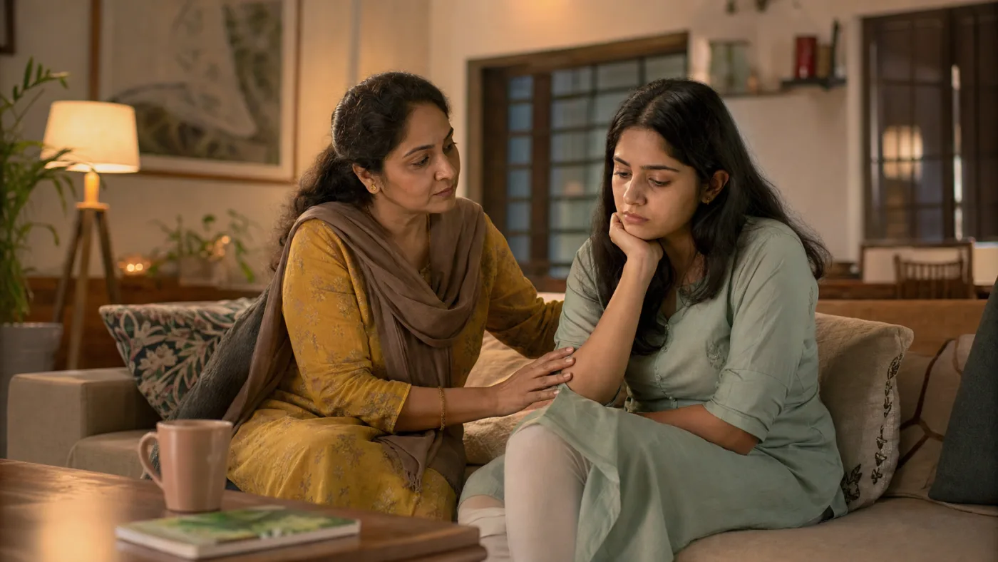 A family member gently supporting a loved one with depression at home